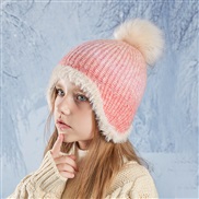 (  Pink)child hat color woolen Winter hedging girl Outdoor velvet warm knitting