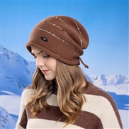 ( Coffee )autumn Winter Korean style big head Stripe knitting samll hedging hat woman