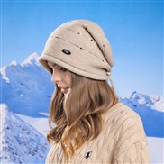 (  Beige)autumn Winter Korean style big head Stripe knitting samll hedging hat woman