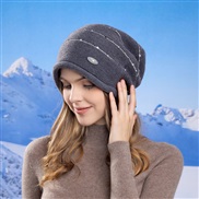 ( Dark gray)autumn Winter Korean style big head Stripe knitting samll hedging hat woman