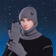 ( Three piece set  gray)Winter hat gloves set velvet warm woolen occidental style man knitting hedging