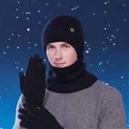 ( Three piece set  black)Winter hat gloves set velvet warm woolen occidental style man knitting hedging