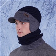 (  Navy blue)Winter hat set Outdoor velvet knitting woolen man warm hedging