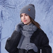 (  gray)Winter warm hat gloves three lady Outdoor velvet thick hedging knitting woolen