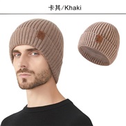 (M56-58cm)( khaki) knitting man big head pure color hedging wool Double layer thick warm woolen