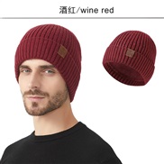 (M56-58cm)( Red wine) knitting man big head pure color hedging wool Double layer thick warm woolen