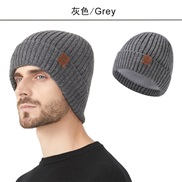 (M56-58cm)( gray) knitting man big head pure color hedging wool Double layer thick warm woolen