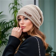 ( khaki)autumn Winter knitting bag head fashion loose and comfortable big head velvet hat woman