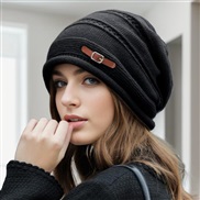 ( black)autumn Winter knitting bag head fashion loose and comfortable big head velvet hat woman