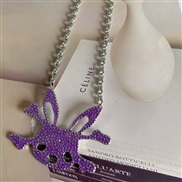 (purple)rabbit skull pendant necklace punk sweater chain temperament clavicle chain man woman