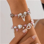 ( 3  White K 5752)occidental style  sweet imitate Pearl bow bracelet  color beads heart-shapedracelet