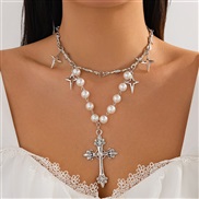 ( 4  White K 69 6)occidental style punk cross pendant necklace woman  personality Metal Rivet imitate Pearl clavicle