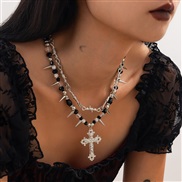 ( 6  White K 6937)occidental style punk cross pendant necklace woman  personality Metal Rivet imitate Pearl clavicle