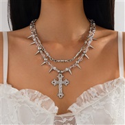 ( 7  White K 6947)occidental style punk cross pendant necklace woman  personality Metal Rivet imitate Pearl clavicle