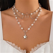 ( 1  White K 6912)occidental styleins wind star love pendant tassel necklace  creative imitate Pearl beads clavicle