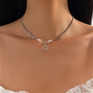 ( 5  White K 6938)occidental styleins wind star love pendant tassel necklace  creative imitate Pearl beads clavicle