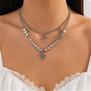 ( 8  White KSuit  5731)occidental styleins wind star love pendant tassel necklace  creative imitate Pearl beads clavicle