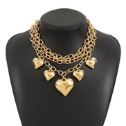 ( Gold)occidental style Metal wind love pendant chain necklace  exaggerating personality geometry clavicle chain