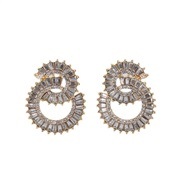 ( white)occidental style fashion Double circle diamond samll high earrings super temperament ear stud Earring