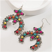 ( Color)Bohemia retro embed color turquoise earrings personality exaggerating ethnic style