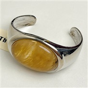 ( Silver)retro samll natural Oval crystal opening bangle woman high gold width