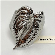 ( Silver)occidental style exaggerating gilded leaves width opening bangle woman samll high