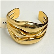 ( Gold)occidental style samll hollow surface Irregular wave three opening width bangle woman high