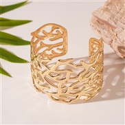 ( Gold )occidental style Metal branch pattern width surface opening bangle geometry temperament high woman