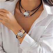 ( 4  necklace+ Bracelet  White K 5647)occidental style retro Nation pendant short style Collar woman  brief Double laye