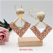 (rhombus   Rose Gold)occidental style personality fully-jewelled zircon earrings creative rhombus four shape embed zirc