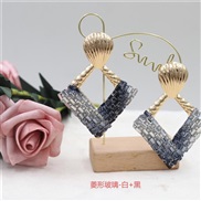 (rhombus  + Black )occidental style personality fully-jewelled zircon earrings creative rhombus four shape embed zircon