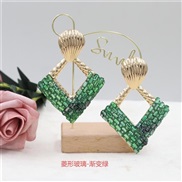 (rhombus  green )occidental style personality fully-jewelled zircon earrings creative rhombus four shape embed zircon c