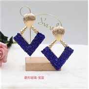 (rhombus   sapphire blue )occidental style personality fully-jewelled zircon earrings creative rhombus four shape embed