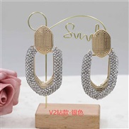 (V2  Silver)occidental style personality geometry color fully-jewelled earringsV high diamond circle ear stud fashion E