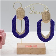 (V2  sapphire blue )occidental style personality geometry color fully-jewelled earringsV high diamond circle ear stud f