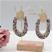 (V2 color )occidental style personality geometry color fully-jewelled earringsV high diamond circle ear stud fashion Ea