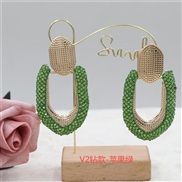 (V2 green )occidental style personality geometry color fully-jewelled earringsV high diamond circle ear stud fashion Ea