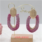 (V2  rose Red)occidental style personality geometry color fully-jewelled earringsV high diamond circle ear stud fashion