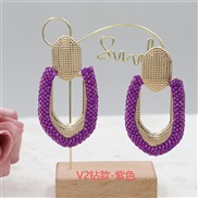 (V2 purple)occidental style personality geometry color fully-jewelled earringsV high diamond circle ear stud fashion Ea