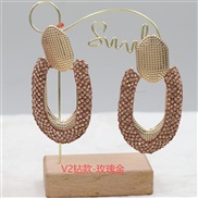 (V2  Rose Gold)occidental style personality geometry color fully-jewelled earringsV high diamond circle ear stud fashio