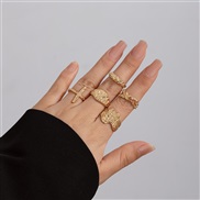 ( 1 Ligh  Gold5 4999)occidental style geometry Metal wind ring set  Irregular surface opening retroRi