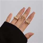 ( 2 Ligh  Gold3 5  1)occidental style geometry Metal wind ring set  Irregular surface opening retroRi