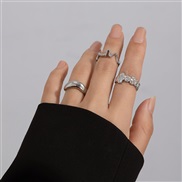 ( 2  White K 3 5  1)occidental style geometry Metal wind ring set  Irregular surface opening retroRi