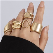 ( 3 Ligh  Gold5 5 14)occidental style geometry Metal wind ring set  Irregular surface opening retroRi