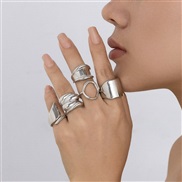 ( 3  White K 5 5 14)occidental style geometry Metal wind ring set  Irregular surface opening retroRi