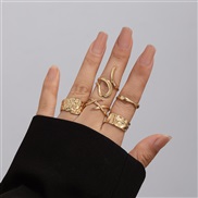 ( 4 Ligh  Gold5 5 19)occidental style geometry Metal wind ring set  Irregular surface opening retroRi