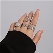 ( 4  White K 5 5 19)occidental style geometry Metal wind ring set  Irregular surface opening retroRi