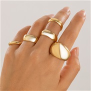 ( 6 Ligh  Gold5 51 3)occidental style geometry Metal wind ring set  Irregular surface opening retroRi