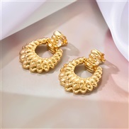 (6 29 A Gold)retro Metal wind geometry Modeling drop Ear clip woman fashion Round drop earrings