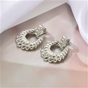 (6 29 A Silver)retro Metal wind geometry Modeling drop Ear clip woman fashion Round drop earrings